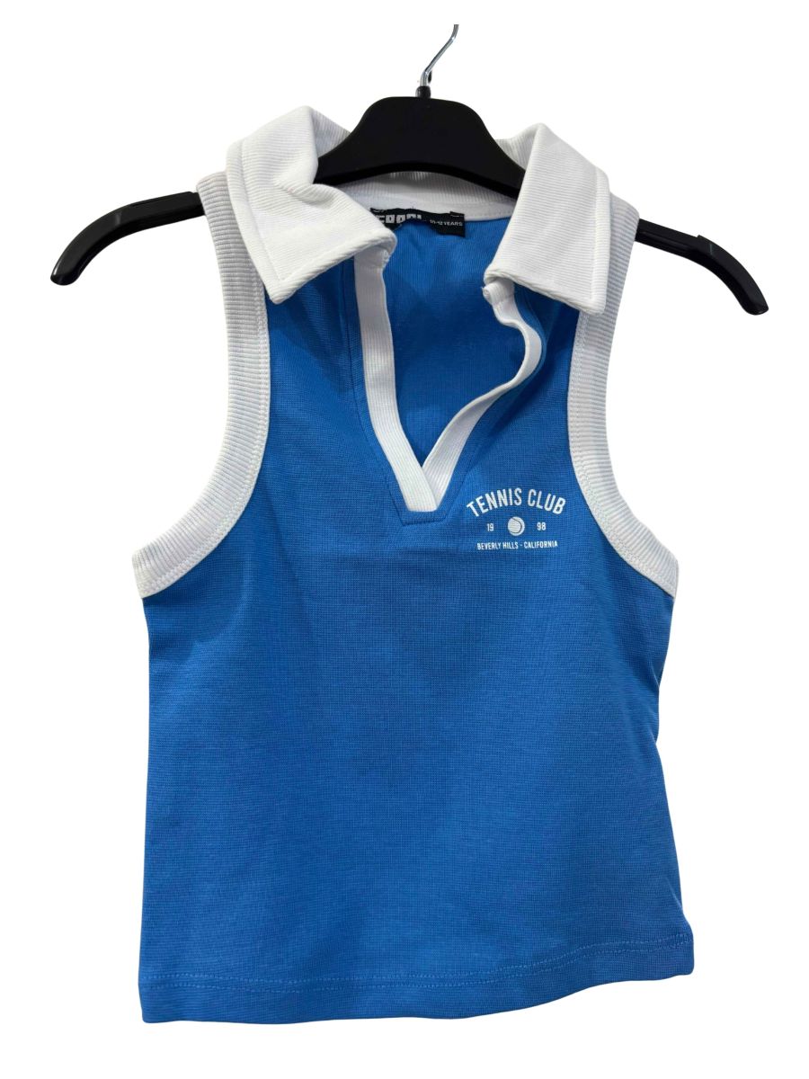 Mavi Polo Yaka "Tennis Club" Baskılı Kolsuz Spor Crop Üst