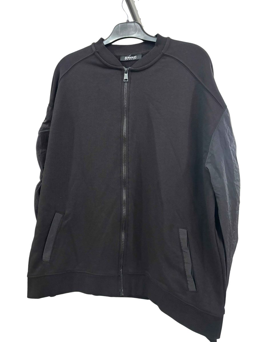 Siyah Kolej Yaka Tam Fermuarlı Cepli Erkek Sweatshirt Ceket