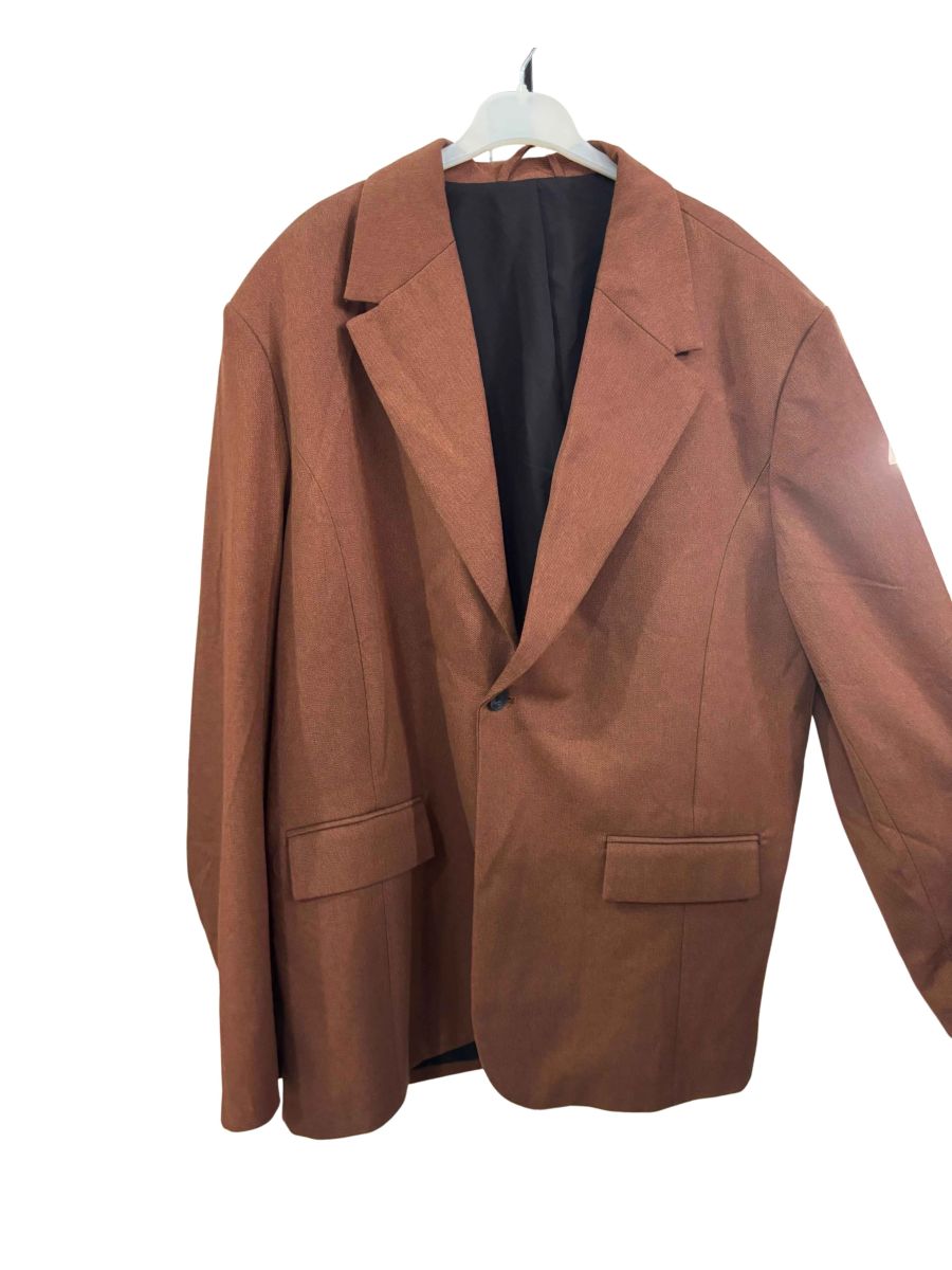 Oversize Tek Düğmeli Kapaklı Cep Kiremit Blazer Ceket