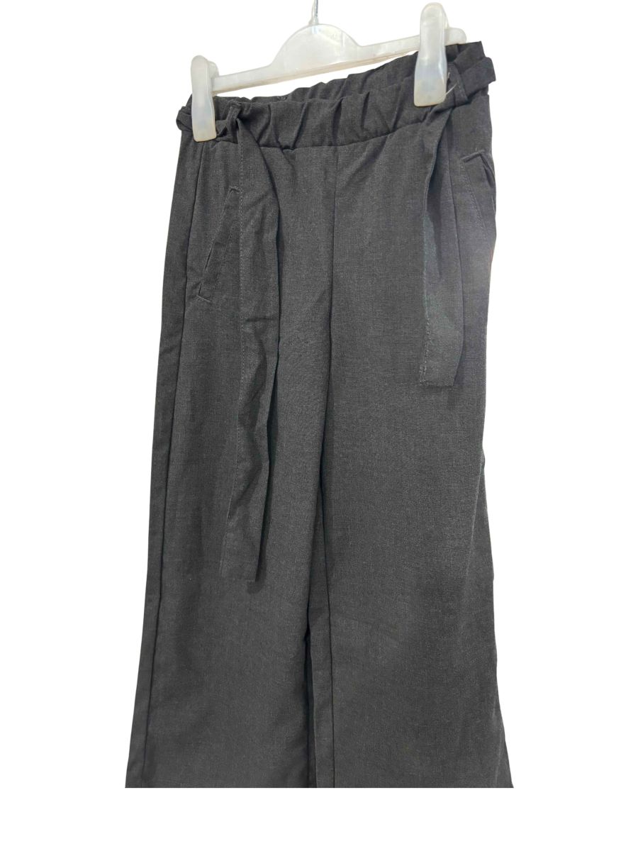 Yüksek Bel Lastikli ve Kuşak Detaylı Koyu Gri Geniş Paça Pantolon